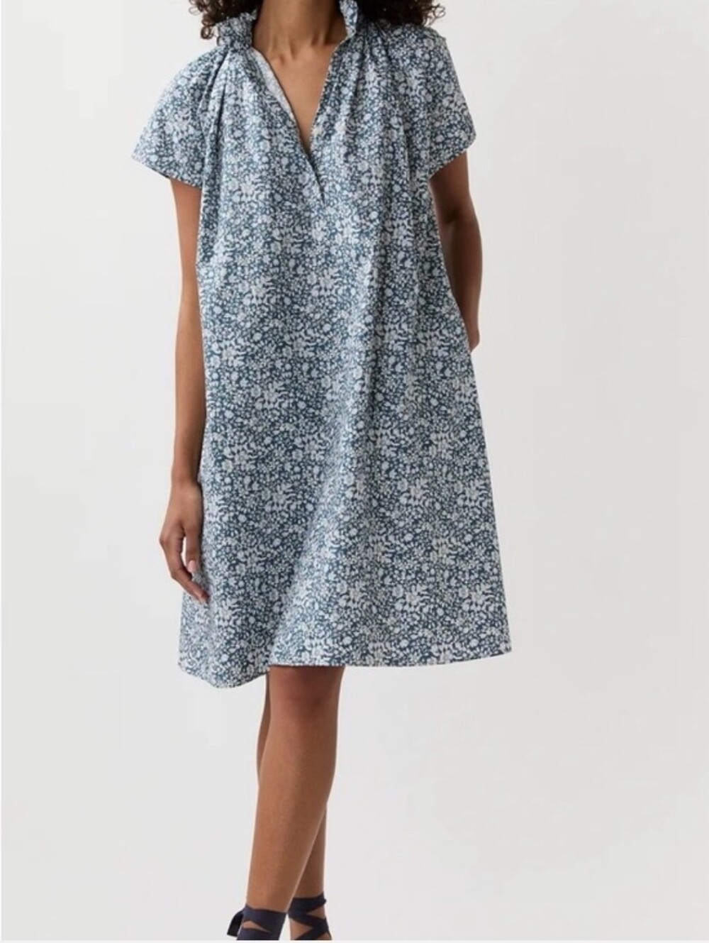 NWT ANN MASHBURN Atelier Kami Volume Dress Blue Lizzy Liberty Fabric Sz Large